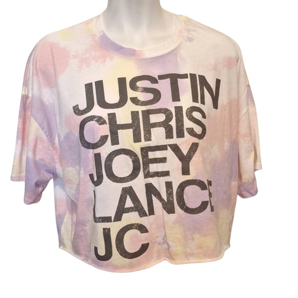 NSYNC Pastel Tie Dye Graphic Crop Top Large Justin Chris Joey Lance JC Boxy Tee